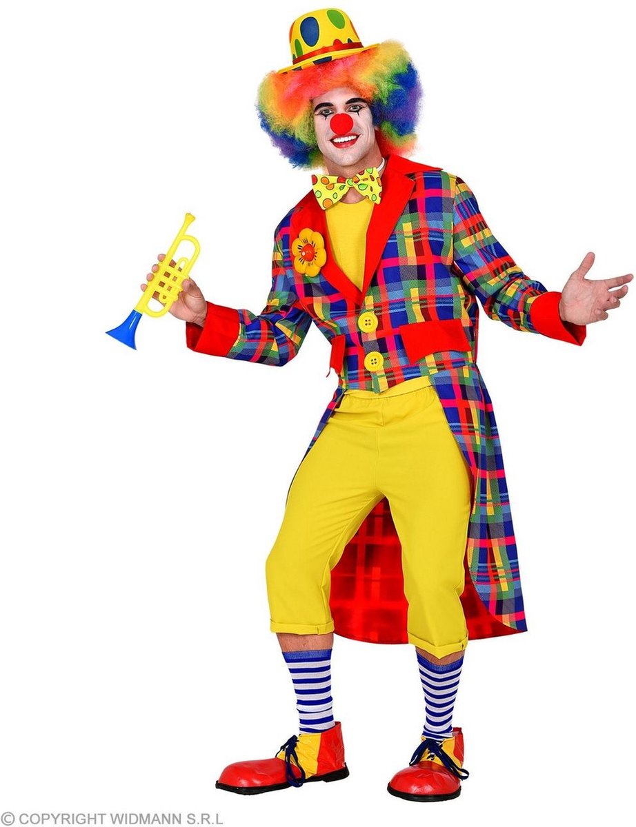 Clown & Nar Kostuum | Kleurenkanon Opa Jan Clown Slipjas Man | Small | Carnaval kostuum | Verkleedkleding